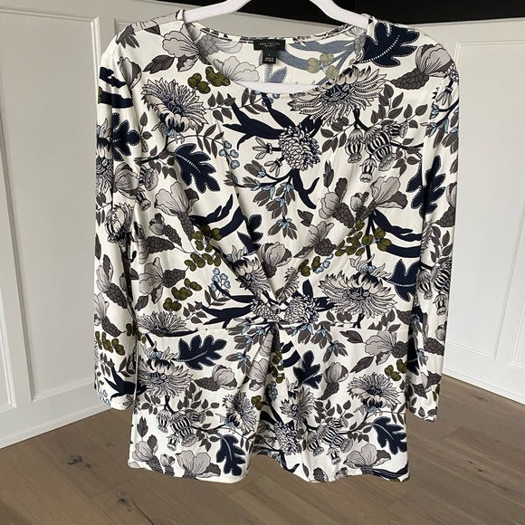 Ann Taylor Factory Tops - Ann Taylor Factory Womens Three Quarter Sleeve Rouched Floral Blouse Size Large
